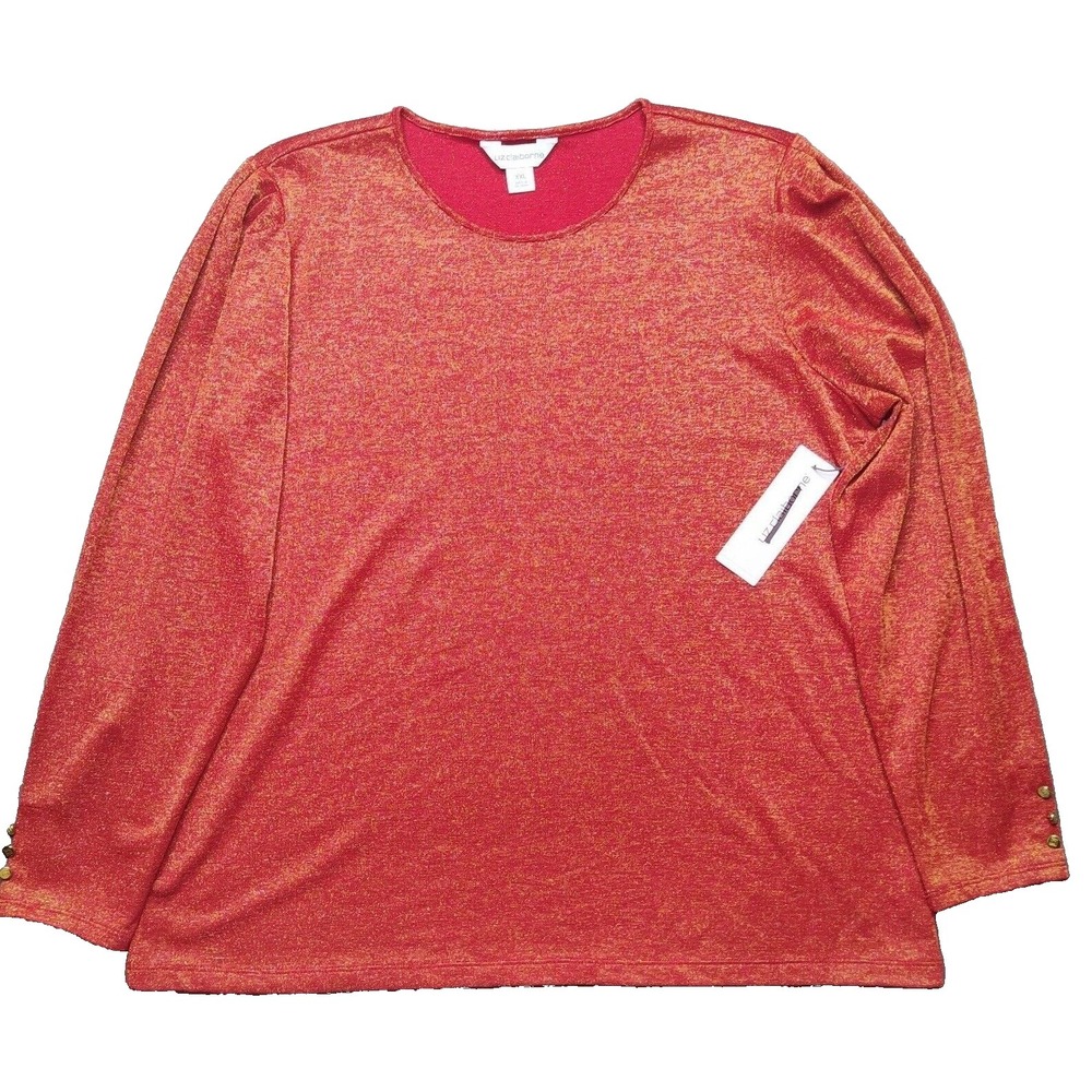 Liz Claiborne Women 2XL Cabaret Red Gold Long Sleeve Blouse Top NEW